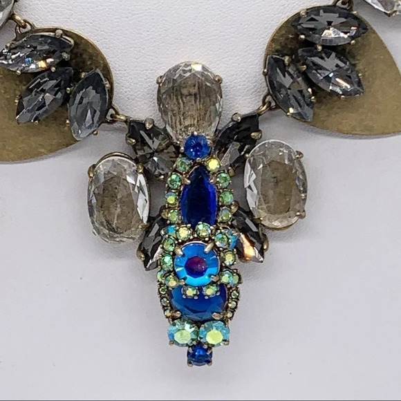 J. Crew Blue Green Gray AB Crystal Necklace - Picture 2 of 5
